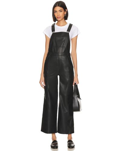 Hudson Jeans Utility Faux Leather Wide Leg Overall - ブラック