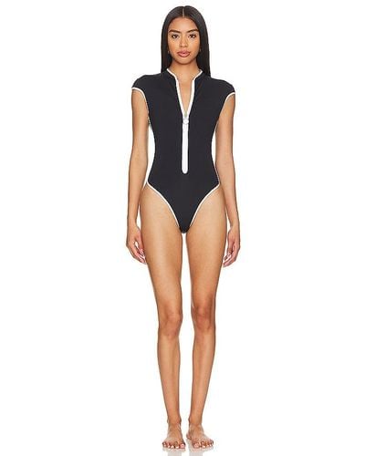 Seafolly Cap Sleeve Zip Front One Piece - Black