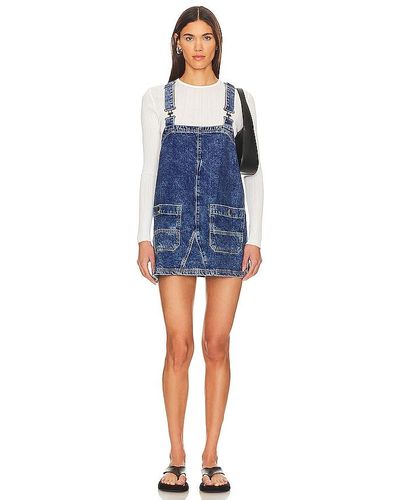 Free People ROBE COURTE OVERALL SMOCK - Bleu