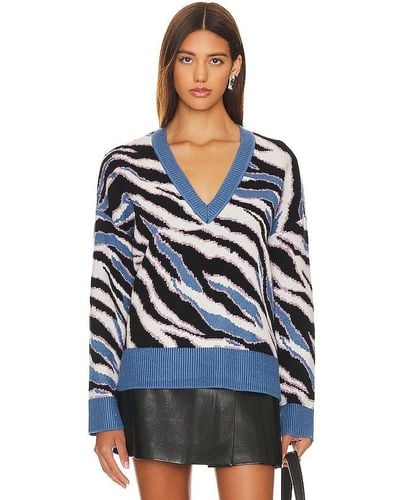 Lovers + Friends Abstract V Neck Jumper - Blue