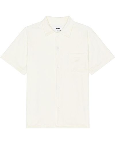 Obey Shelter Terry Cloth Button Up Shirt - ホワイト