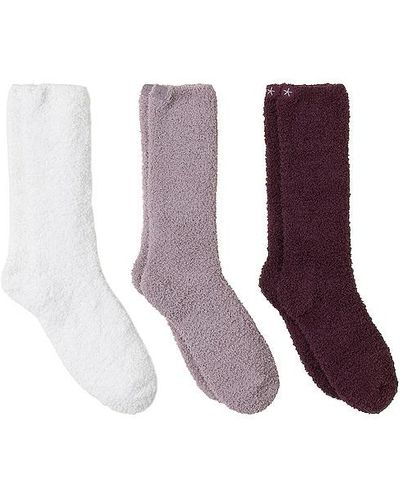 Barefoot Dreams Cozychic 3 Pair Sock Set In Fig Multi - Purple
