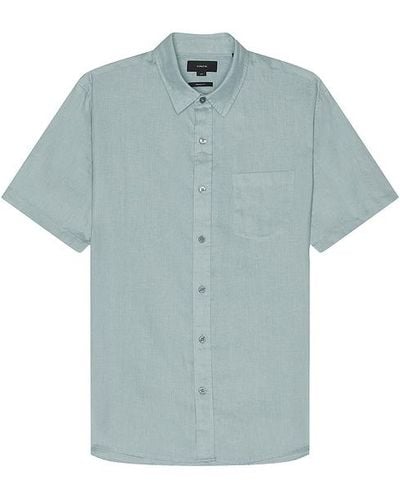 Vince Linen Short Sleeve Shirt - Blue