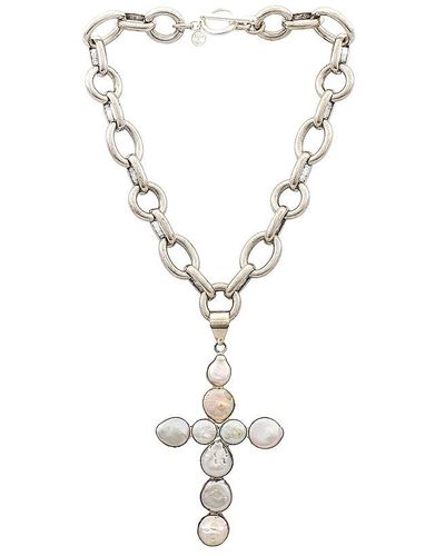 Child Of Wild Cordelia Pearl Cross Necklace - White