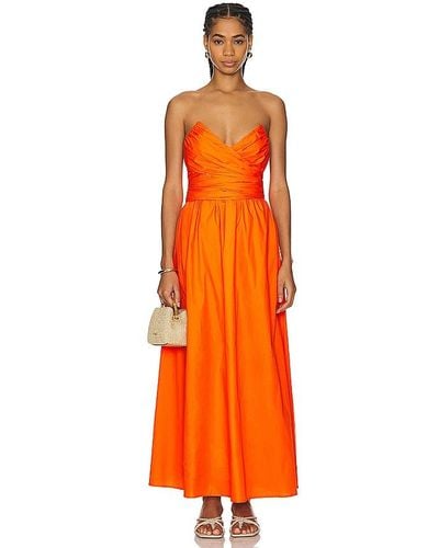 Line & Dot Sunburst Midi Dress - Orange