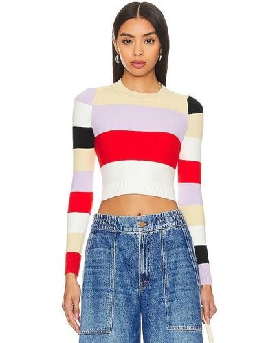 JoosTricot TOP CROPPED COLOR BLOCK INTARSIA - Rouge