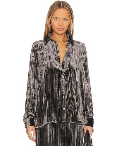 Enza Costa Silk Textured Velvet Shirt - Black