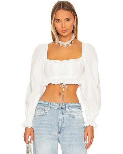 For Love & Lemons Heather Crop Top - White