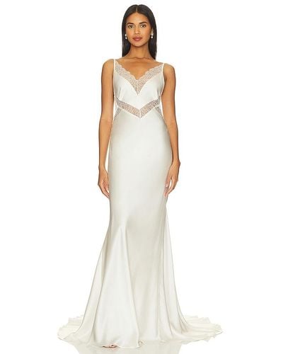 Shona Joy La Lune Silk Plunged Lace Maxi Dress - White