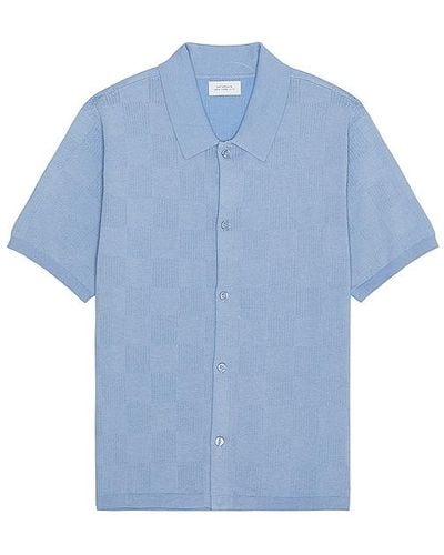 Saturdays NYC Kenneth Checkerboard Knit Short Sleeve Shirt - Blue