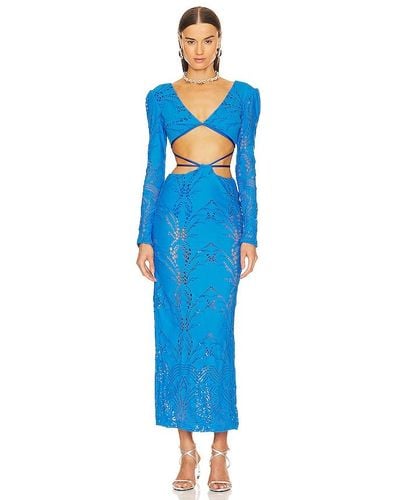 PATBO Stretch Lace Maxi Dress - Blue