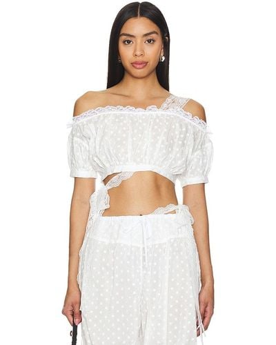 YUHAN WANG Embroidered Ruched Crop Top - White