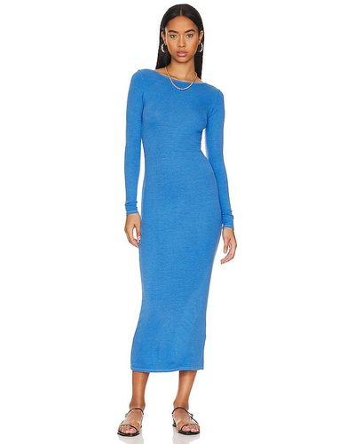 Enza Costa Knit Long Sleeve Scoopback Dress - Blue