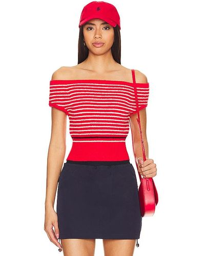 Monrow Boucle Knit Off Shoulder Top - Red