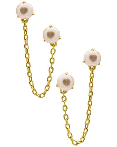 By Adina Eden Double Pearl Chain Earring - メタリック