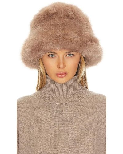 Jocelyn Oversized Faux Fur Bucket Hat - Brown