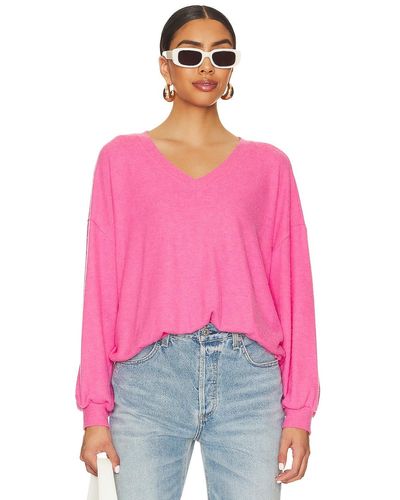 LNA Brushed V Neck Pullover - Pink