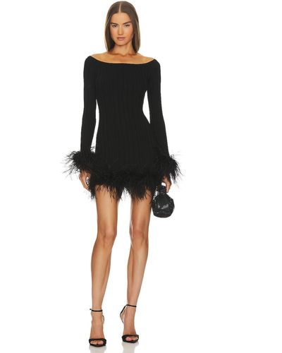 MILLY Rosette Feather Trim Mini Dress - ブラック