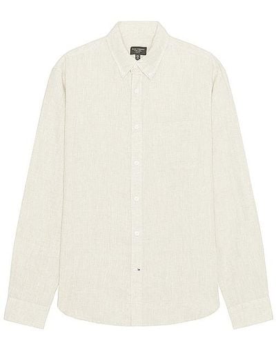 Club Monaco Long Sleeve Solid Linen Shirt - White