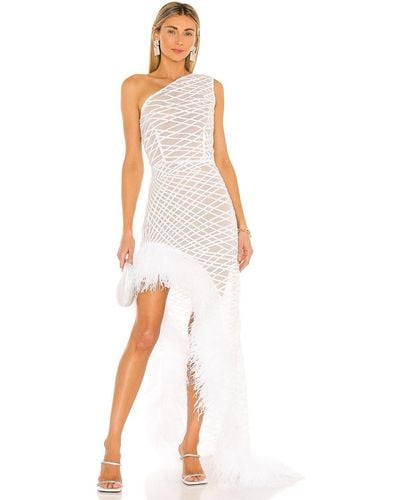 Bronx and Banco Lola Blanc Sheer Feather Gown - White