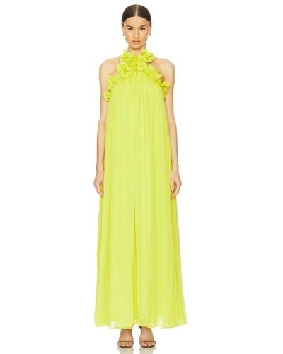 PATBO Hand Embroidered Flower Gown - Yellow