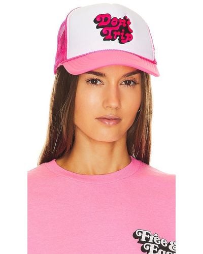 Free & Easy Don't Trip Embroidered Trucker Hat - Pink
