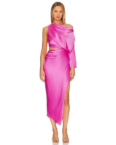 The Sei One Sleeve Drape Midi Dress - Pink