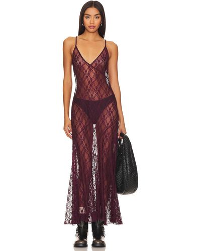 Free People X Intimately Fp A Little Lace Maxi Slip In Precious Wine - Red