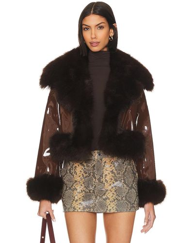 Adrienne Landau Faux Leather & Fur Jacket - ブラック