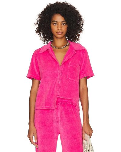 Monrow Terry Cloth Pocket Shirt - Pink