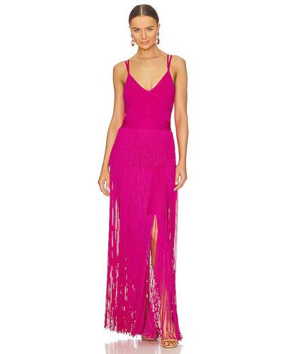 Hervé Léger Strappy Ottoman Fringe Gown - Pink