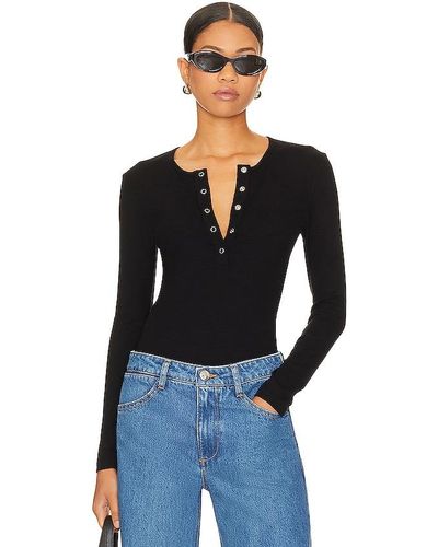 LNA Dalston ribbed henley top - Negro