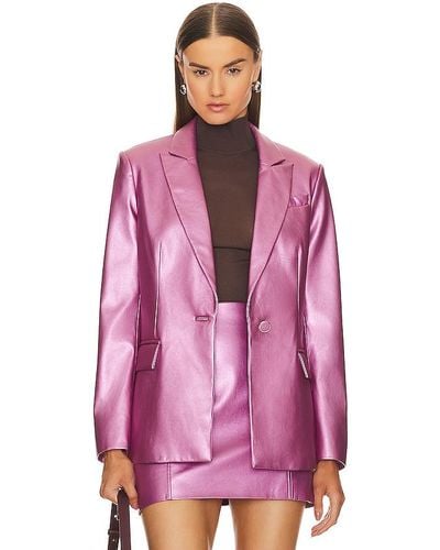 MILLY Alexa Crinkled Faux Leather Blazer - Pink
