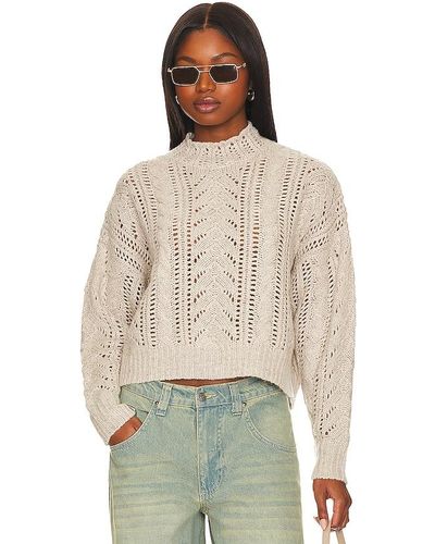 Autumn Cashmere Blouson Sleeve Cable Crew Neck - Natural