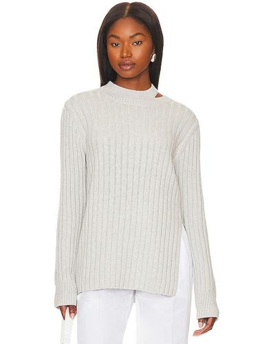 St. Agni Deconstructed Rib Knit Jumper In Light Grey. Size M. - White