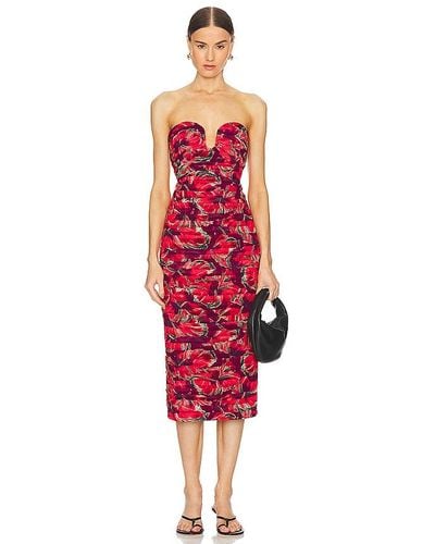 MILLY ROBE MI-LONGUE WINDMILL FLORAL - Rouge