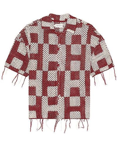 Honor The Gift A-spring Unisex Crochet Button Down Shirt - Red
