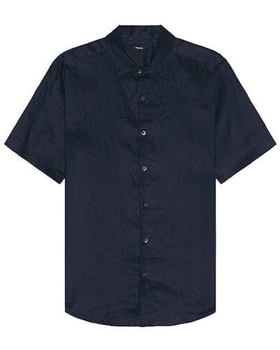 Theory Irving Linen Short Sleeve Shirt - Blue