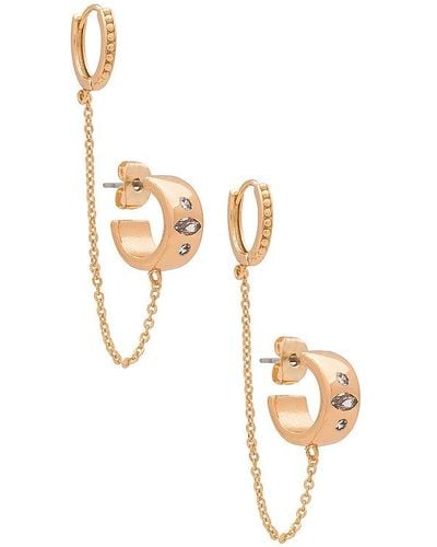 Ettika Double Piercing Chain Hoop Earrings - Metallic