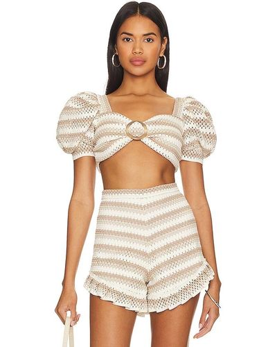 PATBO TOP CROPPED MANCHES BOUFFANTES - Blanc
