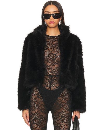 Adrienne Landau Faux Fox Fur Jacket - Black