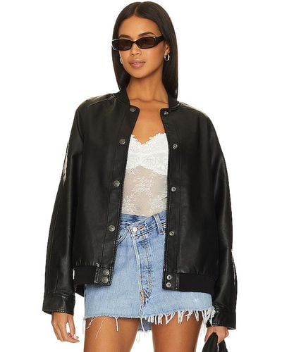Free People X We The Free Wild Rose Faux Leather Bomber - Black