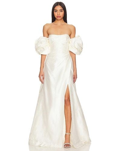 Shona Joy La Lune Cirrus Silk Draped Corset Split Maxi Dress - White