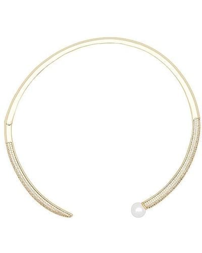 By Adina Eden Pave X Pearl Open Collar Choker Necklace - White