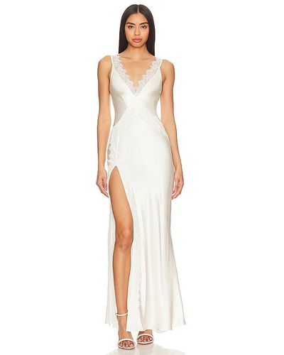 Shona Joy La Lune Cumulus Silk Lace Strap Split Maxi Dress - White