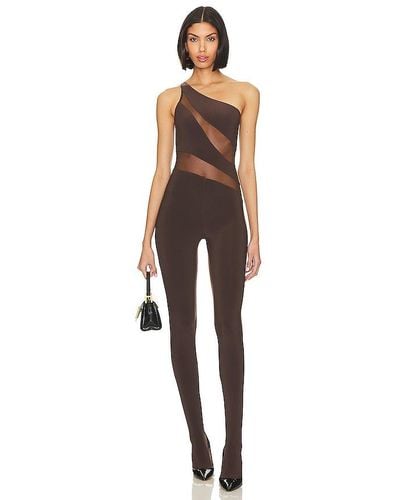 Norma Kamali Snake mesh catsuit with footsie - Marrón