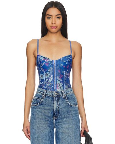 Free People X Intimately Fp Printed Night Rhythm Bodysuit In Floral Combo - ブルー