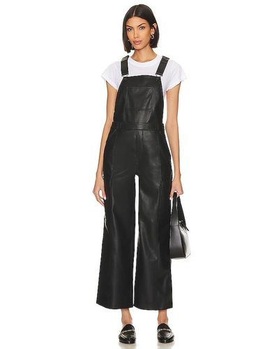 Hudson Jeans Utility Faux Leather Wide Leg Overall - Black