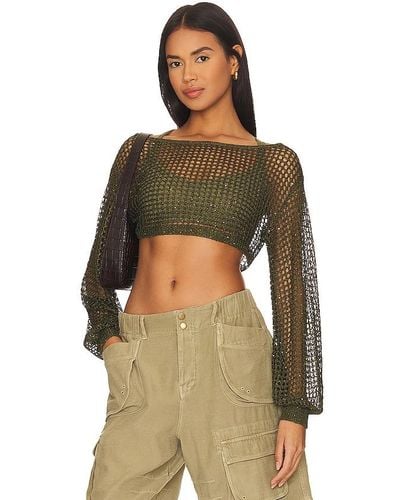 Nbd Lex Sequin Cropped Sweater - Green