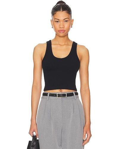 PERFECTWHITETEE Cropped Cotton Ribbed Layering Tank - Black